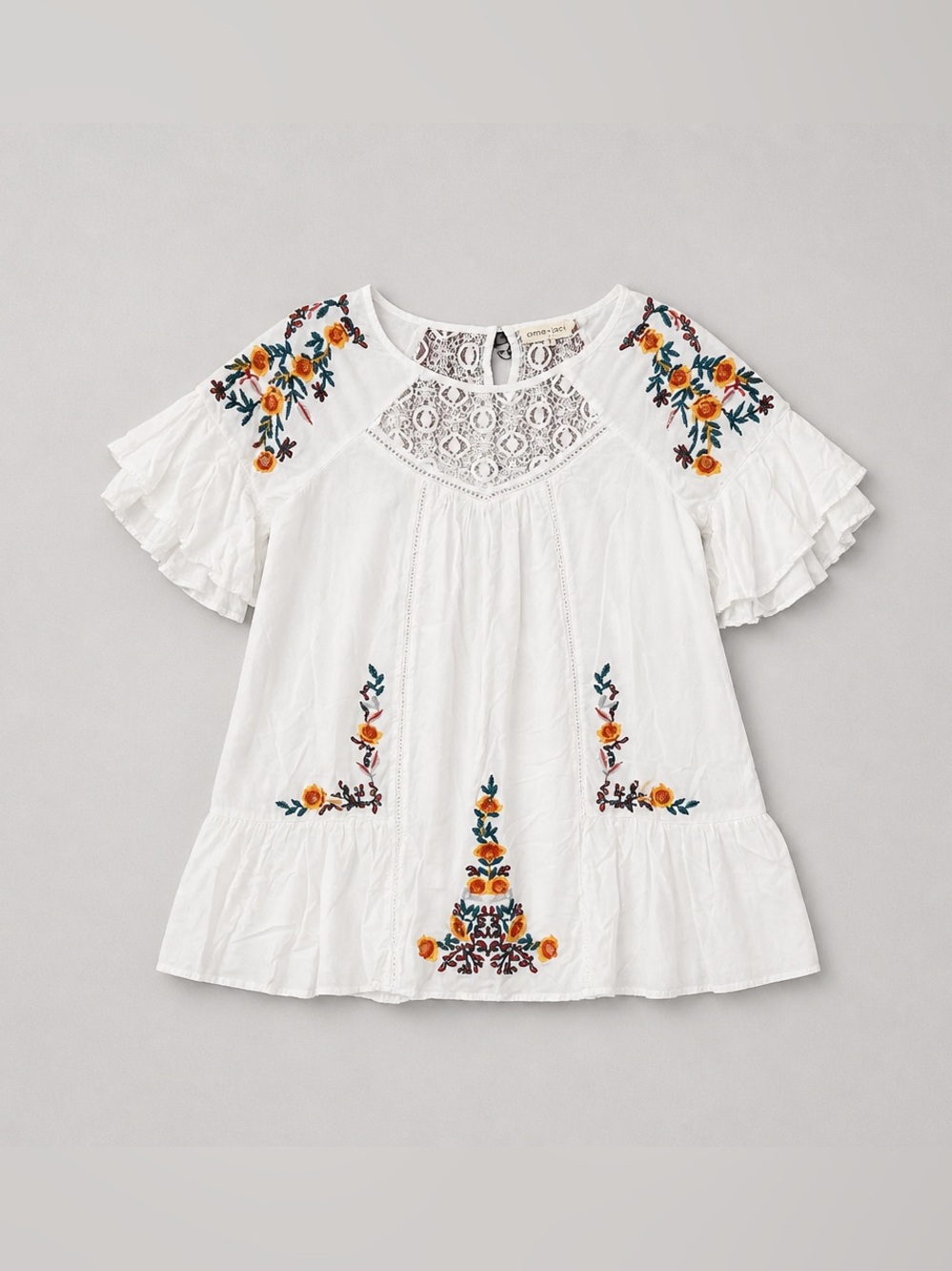 White Embroidered Flutter Sleeve Dress